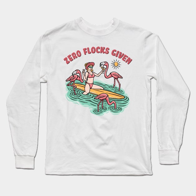 zero flocks given funny bikini babe flamingos Long Sleeve T-Shirt by CaptainHobbyist